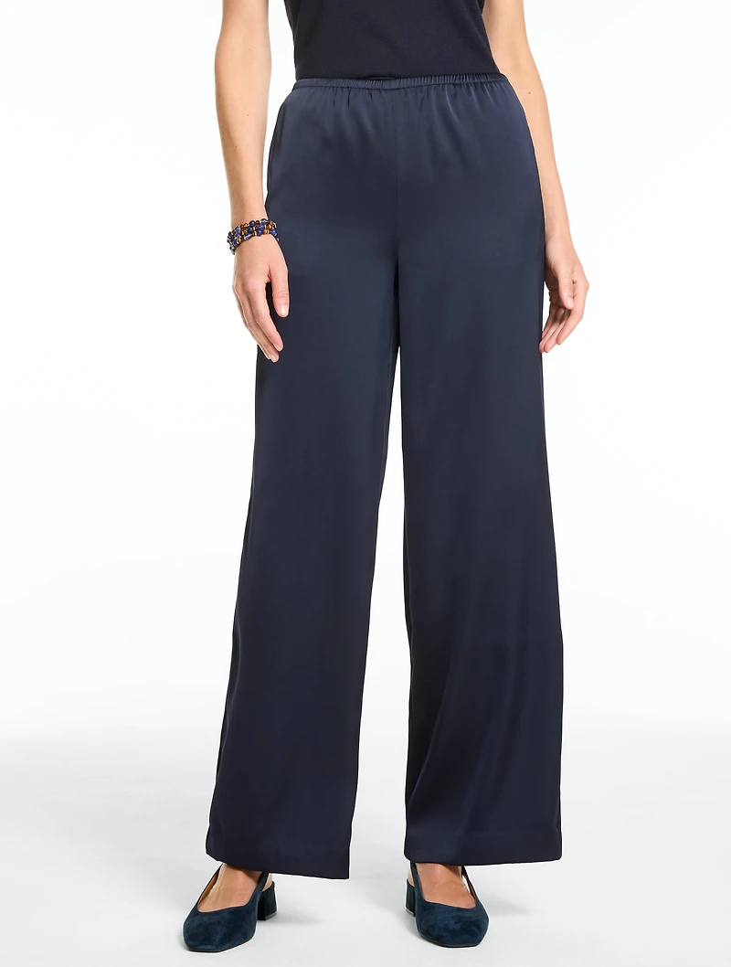 Satin Wide Leg Pull-On Pants