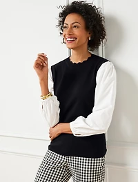 Woven Sleeve Pullover