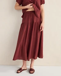 Cotton Voile Blend Drop Waist Midi Skirt
