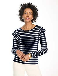Ruffle Shoulder Crewneck Tee - Stripe