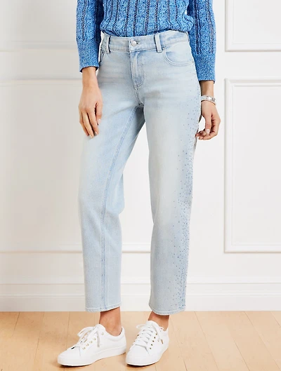 Rhinestone Stovepipe Straight Leg Jeans - Windsor Wash