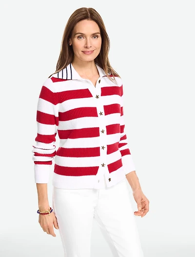 Draped Collar Cardigan - Stripe