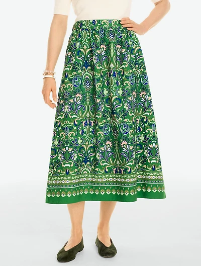 Poplin Fit & Flare Midi Skirt - Wildflowers