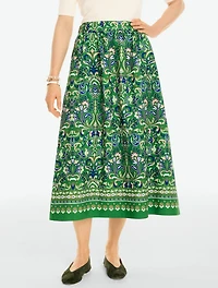Poplin Fit & Flare Midi Skirt - Wildflowers