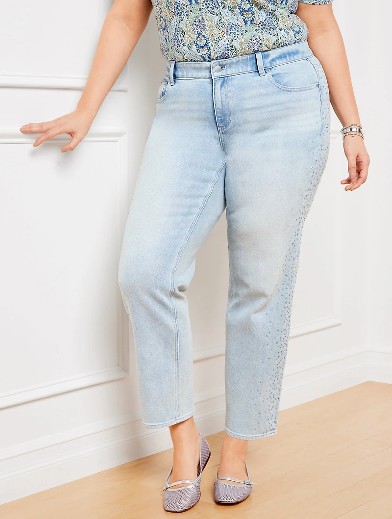 Rhinestone Stovepipe Straight Leg Jeans - Windsor Wash
