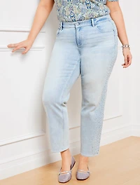 Rhinestone Stovepipe Straight Leg Jeans - Windsor Wash