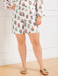 Scallop Hem Shorts - Floral Radiance