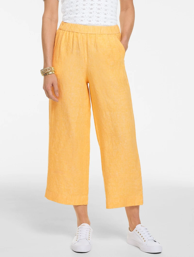 Washed Linen Wide Crop Pull-On Pants