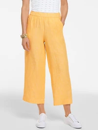 Washed Linen Wide Crop Pull-On Pants