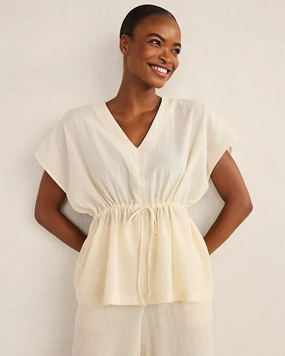 Organic Cotton Crinkle Gauze Flutter Sleeve Top
