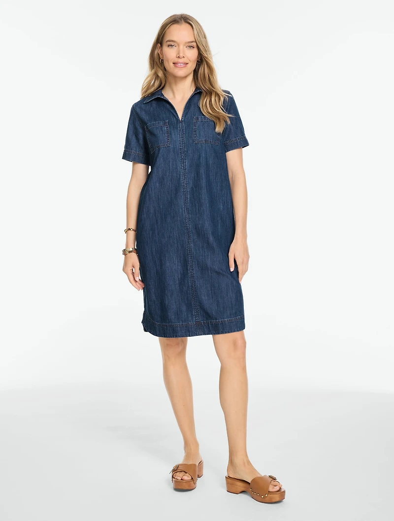 Curved Hem Denim Shirtdress - La Jolla Wash