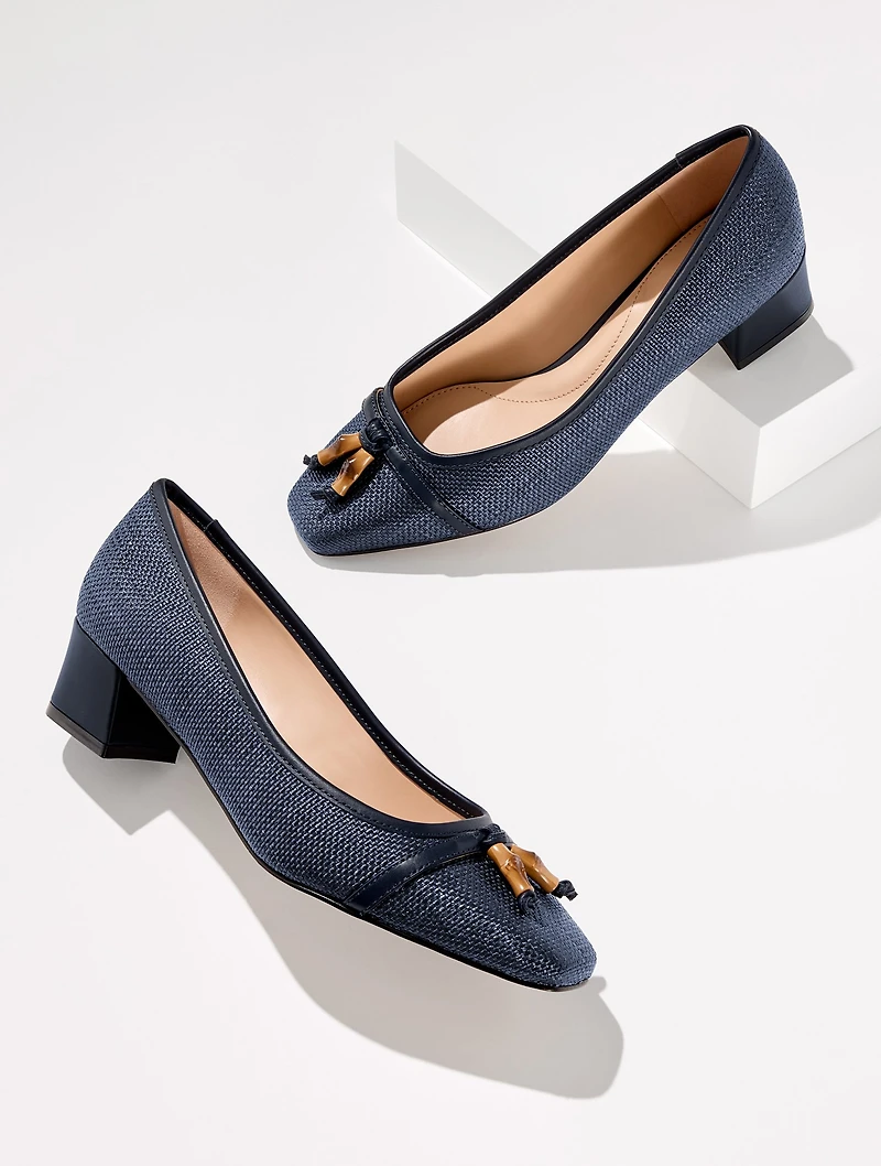 Sienna Bamboo Raffia Block Heel Pumps