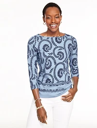 Bateau Neck Tee - Swirling Vines