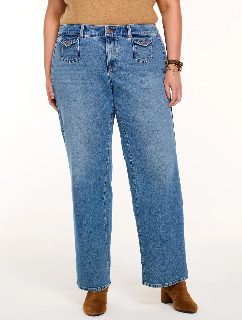 Relaxed Wide Leg Jeans - Wainscott Wash