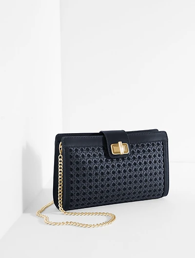 Leather Trim Caning Clutch