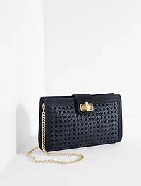 Leather Trim Caning Clutch