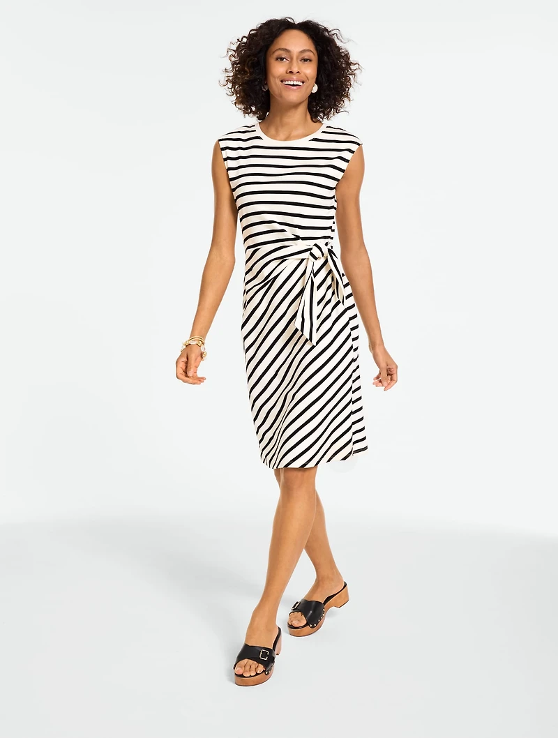 Extended Shoulder Shift Knit Dress - Majestic Stripe