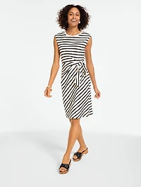 Extended Shoulder Shift Knit Dress - Majestic Stripe