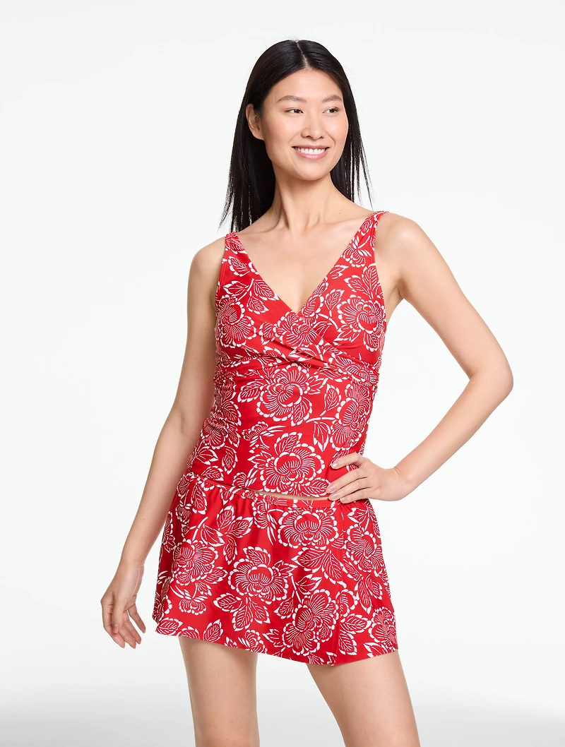 Aqua Club Faux Wrap V-Neck Tankini - Capri Rose