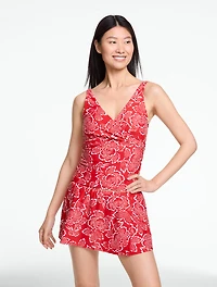 Aqua Club Faux Wrap V-Neck Tankini - Capri Rose