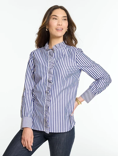Poplin Ruffle Top - Mixed Stripe