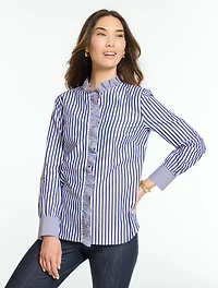 Poplin Ruffle Top - Mixed Stripe