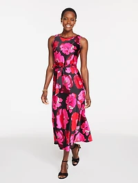 Satin Midi Dress - Blooming Floral