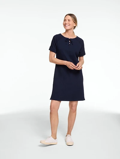 Crinkle Gauze Short Sleeve Lace-Up Dress