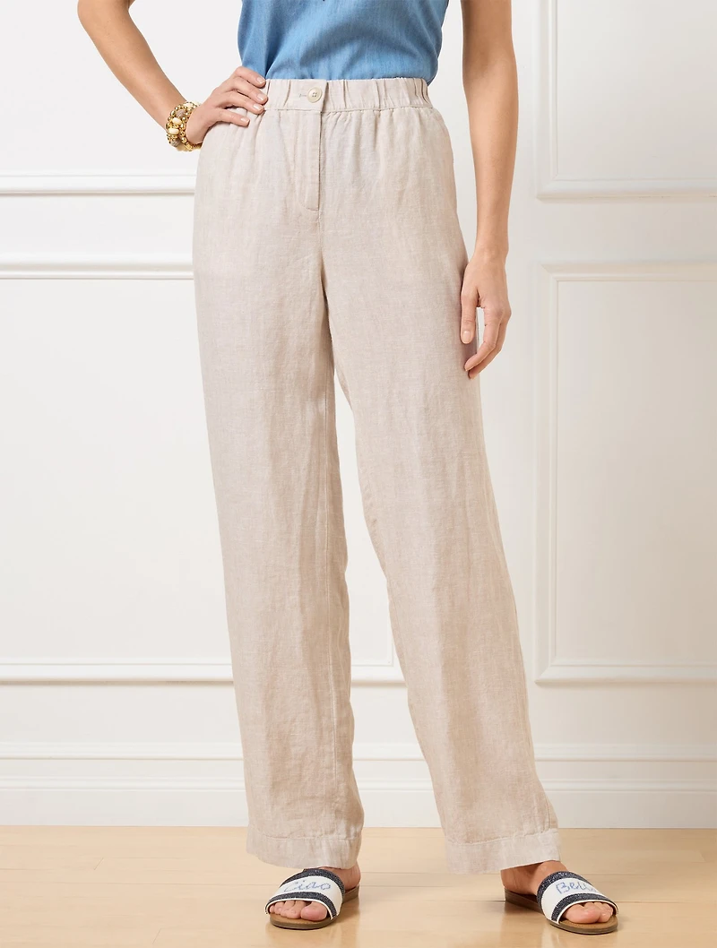 Wide Leg Washed Linen Pants - Cross-Dyed