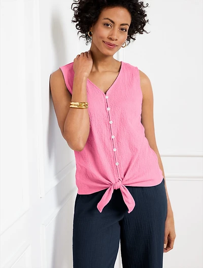 Tie Hem Button Front Knit Tank