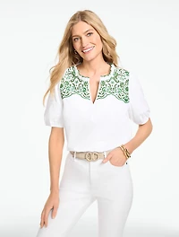 Embroidered Poplin Top