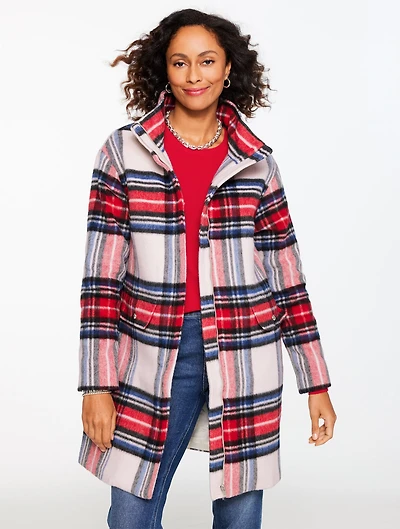 Wool Blend Stadium Coat - Fireside Plaid