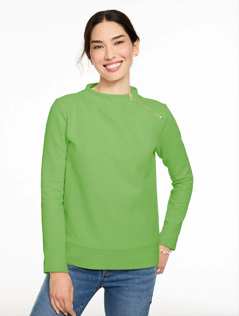 Cable Knit Funnel Neck Zip Pullover