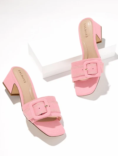 Kathryn Buckle Linen Block Heel Sandals