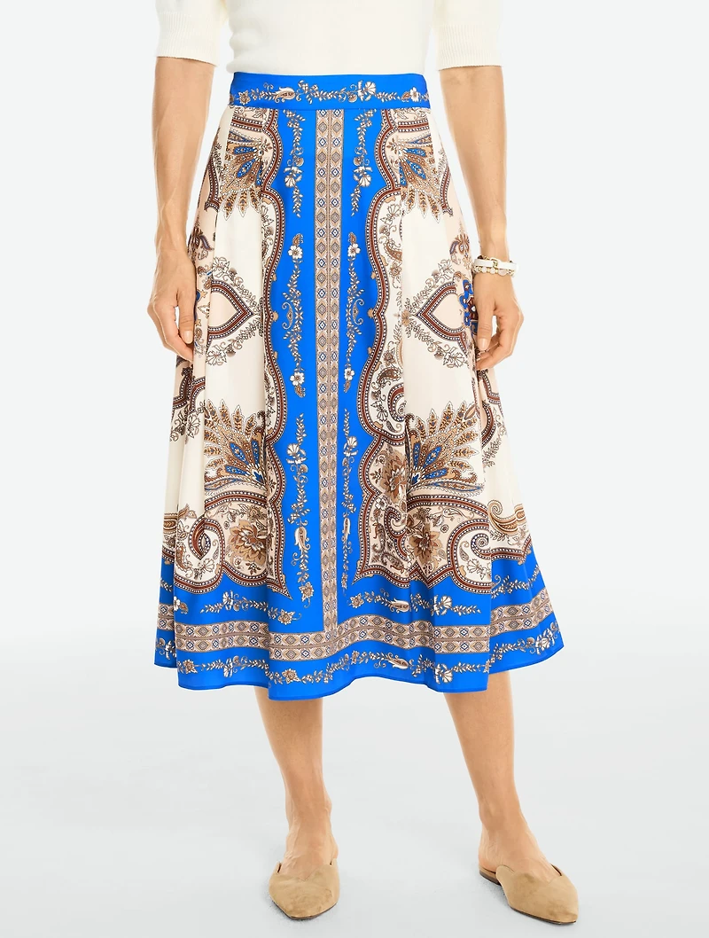Twill Pleated Fit & Flare Skirt - Paisley Sky