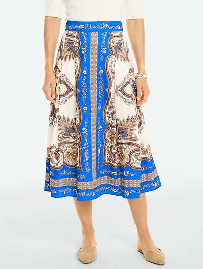 Twill Pleated Fit & Flare Skirt - Paisley Sky