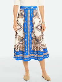 Twill Pleated Fit & Flare Skirt - Paisley Sky