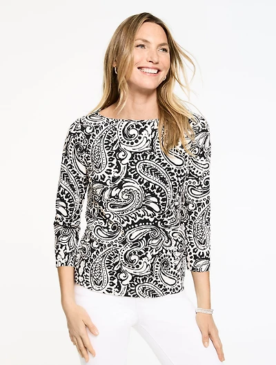 Bateau Neck Tee - Striking Paisley