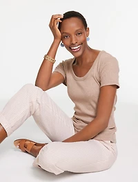 Ribbed Scoop Neck Tee - Heathered