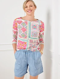 Bateau Neck Tee - Painterly Tiles