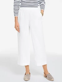 Washed Linen Wide Crop Pull-On Pants - White