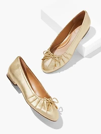 Madison Pleated Metallic Nappa Ballet Flats