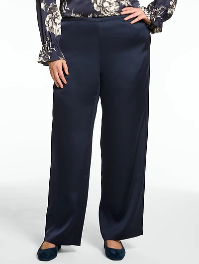 Satin Wide Leg Pull-On Pants