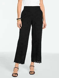 Eyelet Wide Crop Pull-On Pants - Daisy Medallion