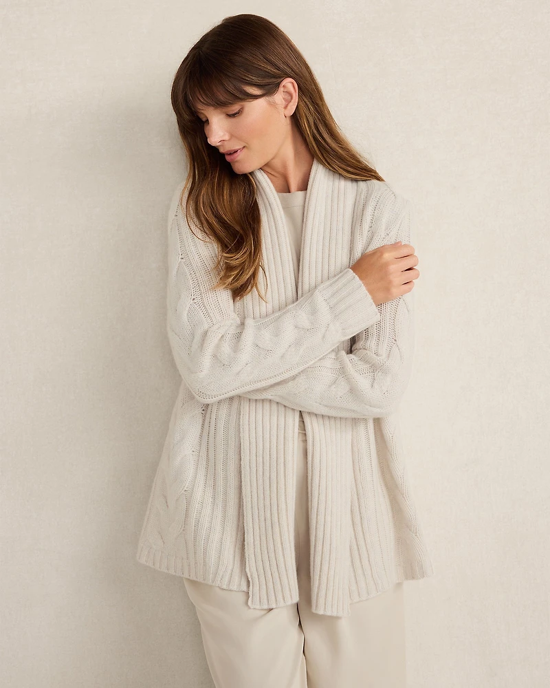 Cashmere Cable Open Front Cardigan