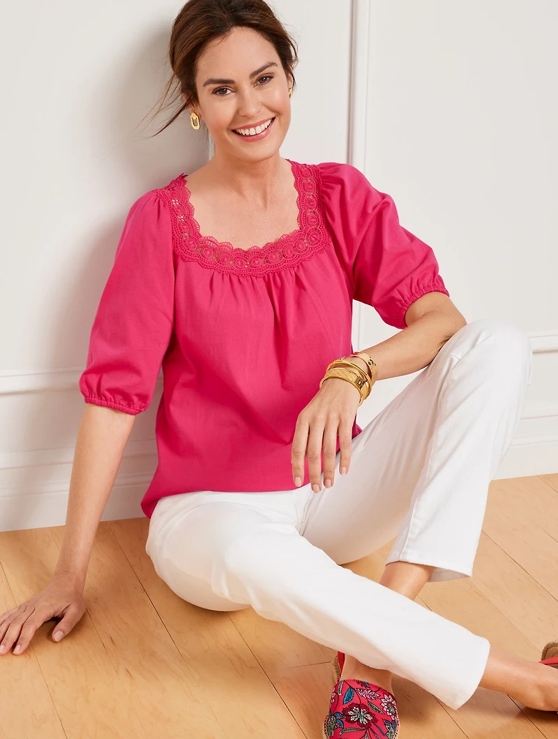 Lace Trim Square Neck Top
