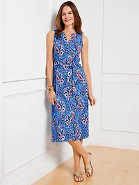 Effortless Jersey Tie Waist Midi Dress - Seaside Paisley