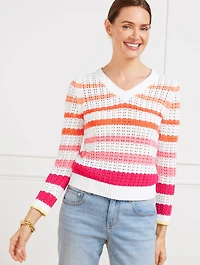 Open Stitch V-Neck Pullover - Multi Stripe