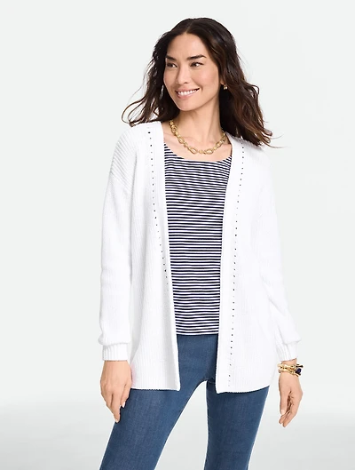 Shaker Stitch Open Front Cardigan
