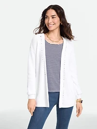 Shaker Stitch Open Front Cardigan